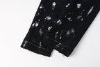 PURPLE   Men Streetwear Skinny Jeans Black Fade Wash with White Paint Splatter and Distressed Rips 9002