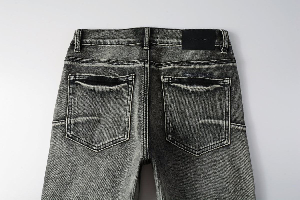 PURPLE  Men Classic Streetwear Jeans Distressed Black Grey Ripped skinny 9068