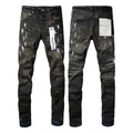 PURPLE  Men Streetwear Skinny Jeans Dark Gray Wash with White Paint Splatter and Brush Strokes 9036