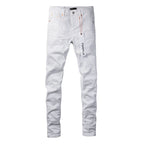 PURPLE   Men Streetwear Skinny Jeans White Wash with Minimalist Textured Finish 9024