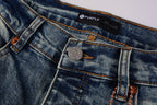 PURPLE  Men Streetwear Skinny Jeans Light Blue Wash with Patchwork Distressed Details 9015