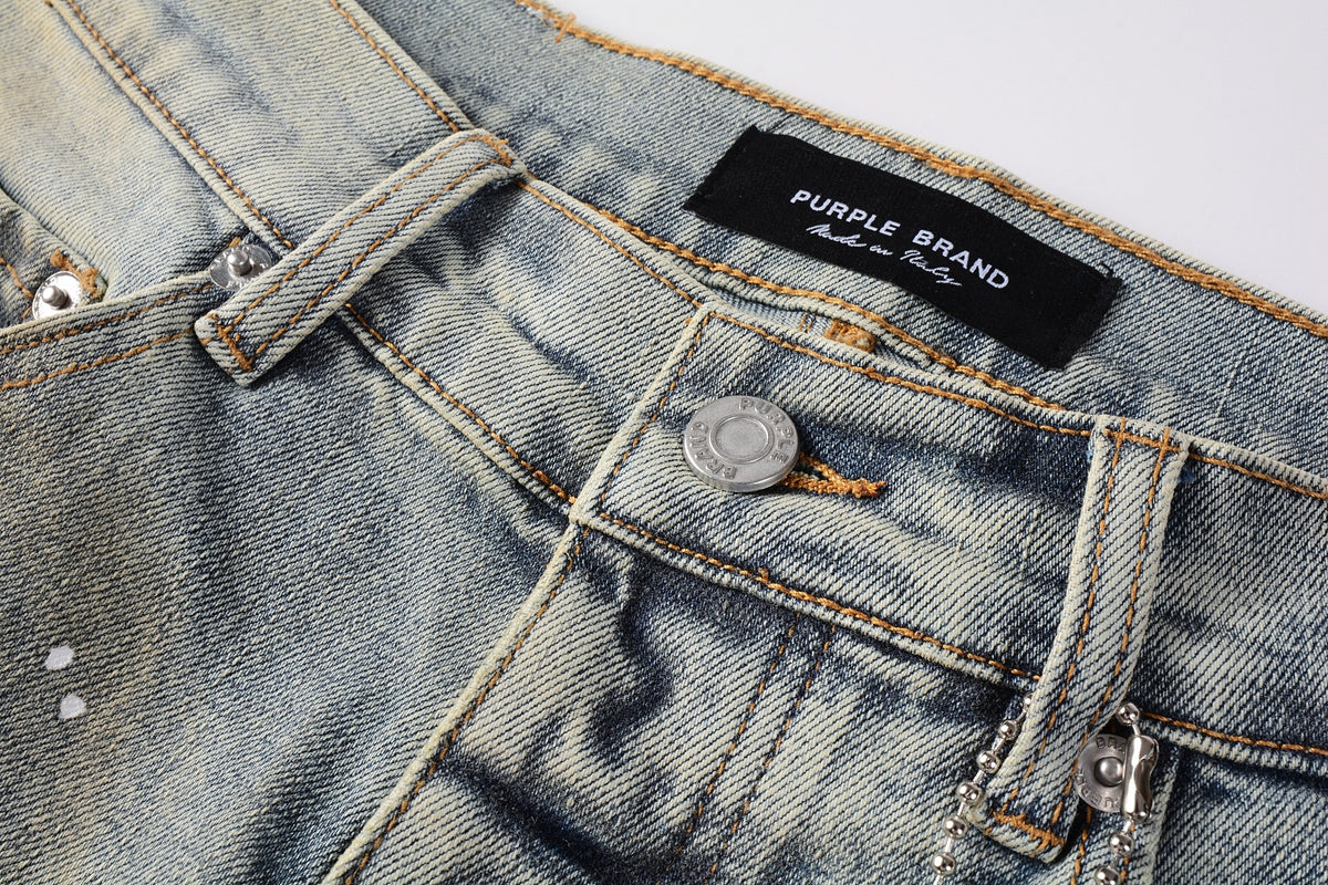 PURPLE  Men Streetwear Skinny Jeans Light Gray Wash with Multi-Color Paint Splatter and Distressed Patches 9071