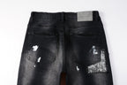 PURPLE  Men Streetwear Jeans Distressed Black Paint Splash Patch Ripped skinny 9099