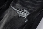 PURPLE  Men Streetwear Skinny Jeans Dark Gray Wash with Heavy Distressed Ripped Details 9079