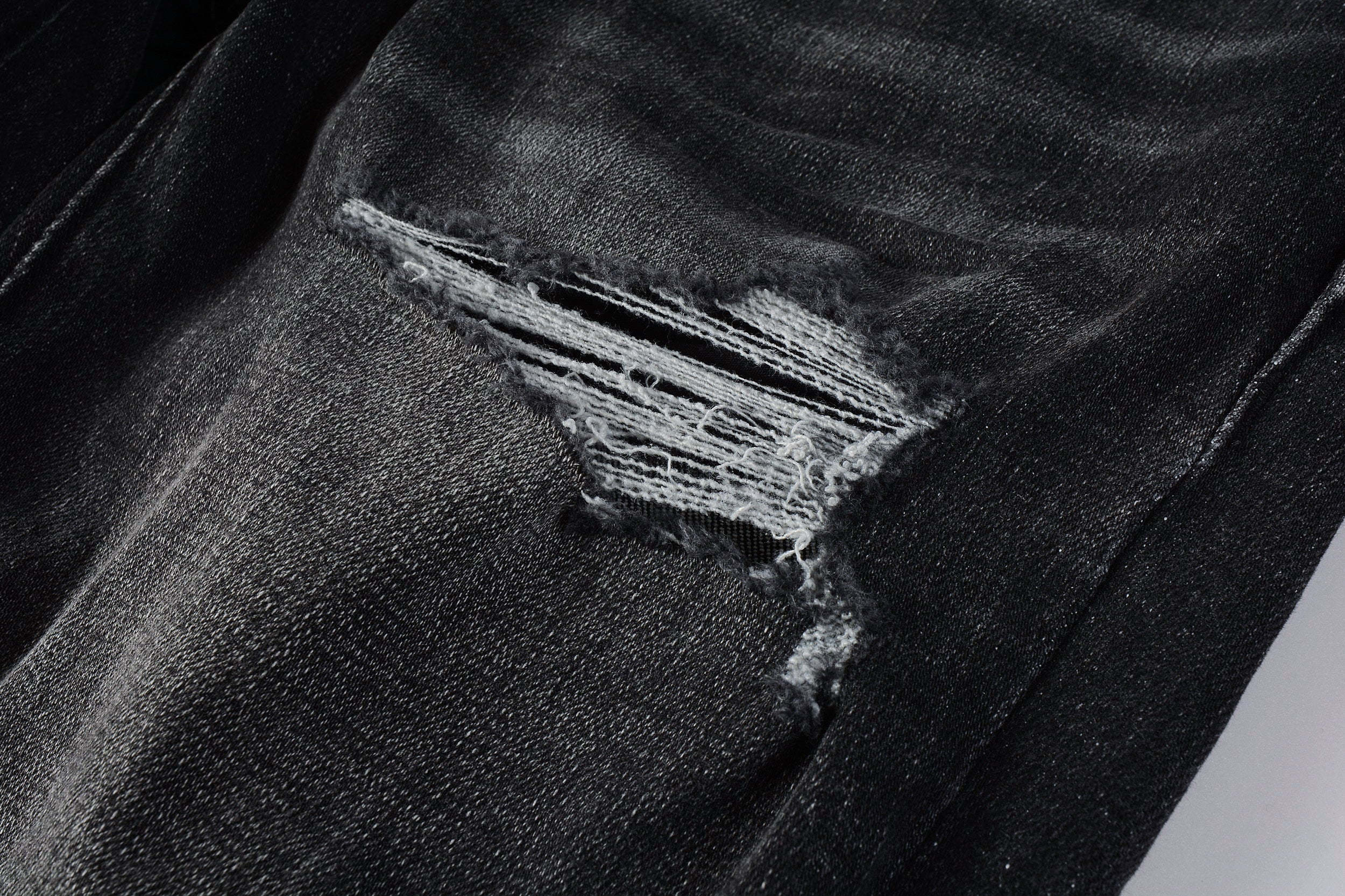 PURPLE  Men Streetwear Skinny Jeans Dark Gray Wash with Heavy Distressed Ripped Details 9079