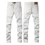PURPLE  Men Classic Streetwear Skinny Jeans Solid White with Subtle Distressed Details PU9118