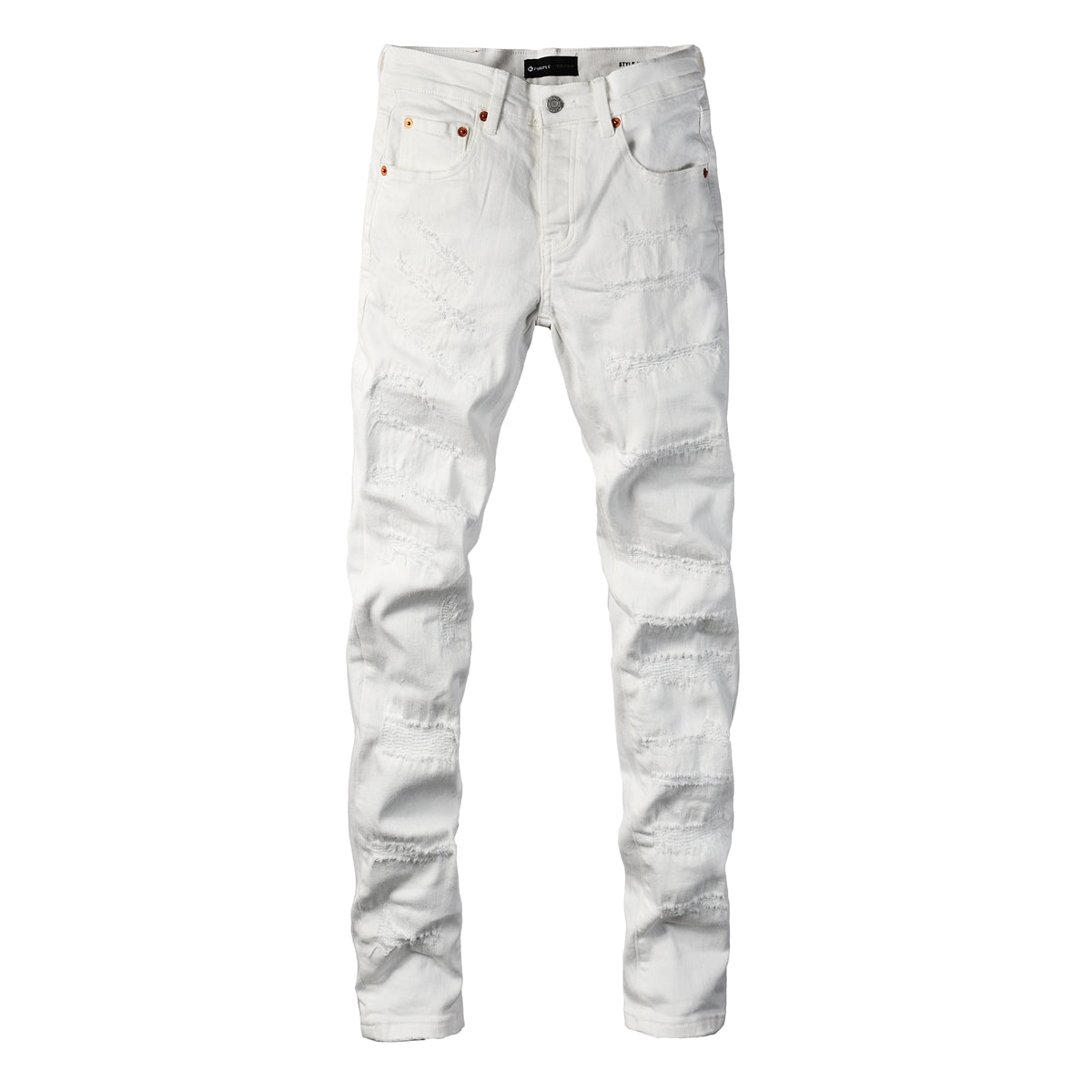 PURPLE  Men Classic Streetwear Skinny Jeans Solid White with Subtle Distressed Details PU9118