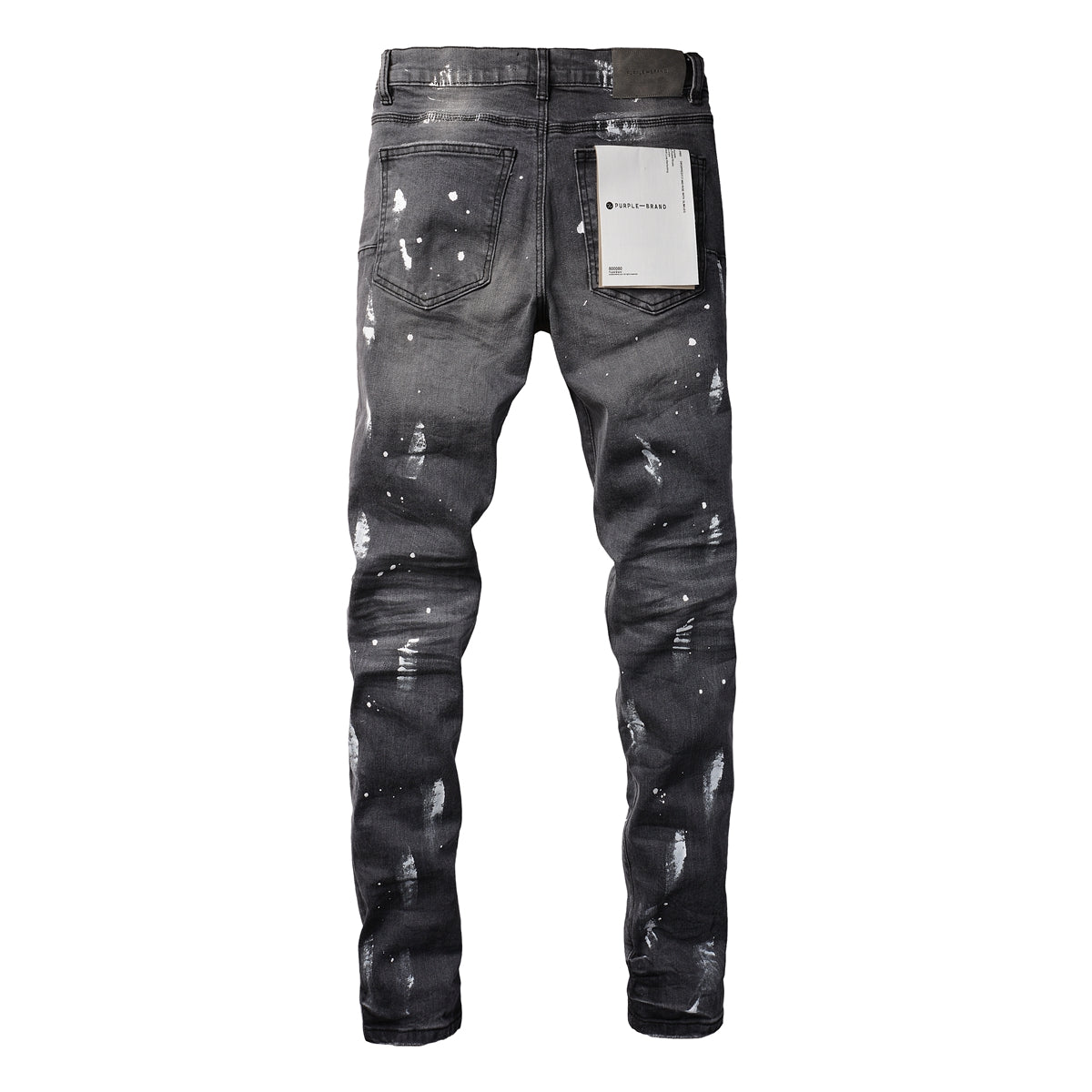 PURPLE  Men Streetwear Skinny Jeans Dark Gray Wash with Knee Rips and White Paint Splatter 9039