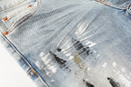 PURPLE  Men Streetwear Jeans Light Blue Paint Splash Distressed Ripped skinny 9100