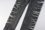 PURPLE  Men Streetwear Skinny Jeans Dark Gray Wash with White Marbled Texture 9056