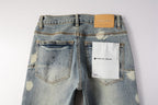 PURPLE   Men Streetwear Jeans Distressed Light Blue Paint Dot Ripped skinny 9092
