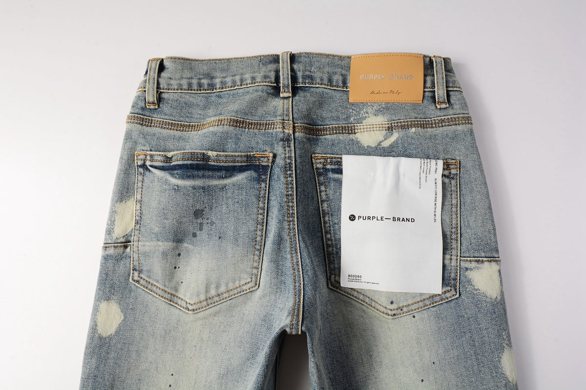 PURPLE   Men Streetwear Jeans Distressed Light Blue Paint Dot Ripped skinny 9092
