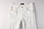 PURPLE  Men Classic Streetwear Skinny Jeans Solid White with Subtle Distressed Details PU9118