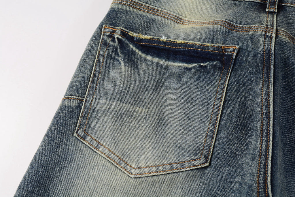 PURPLE  Men Streetwear Skinny Jeans Light Blue Wash with Faded Gradient Distress 9042