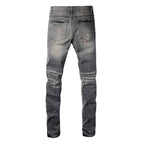 PURPLE  Men Streetwear Distressed Grey Skinny Jeanswith Color Paint Splatter and Knee Rips 9107