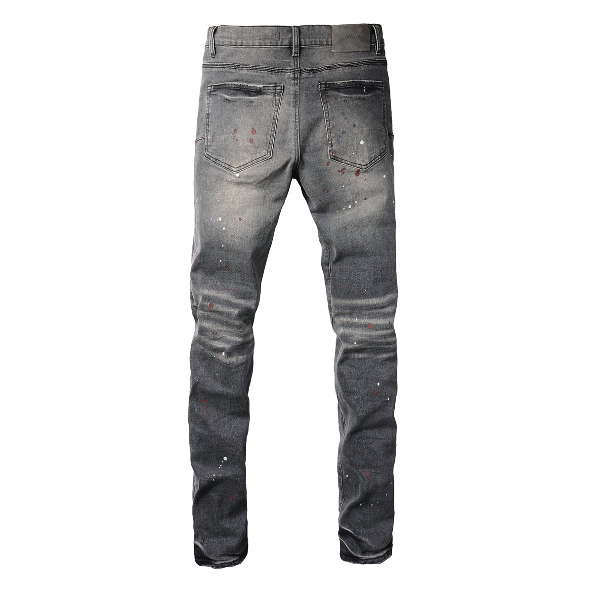 PURPLE  Men Streetwear Distressed Grey Skinny Jeanswith Color Paint Splatter and Knee Rips 9107