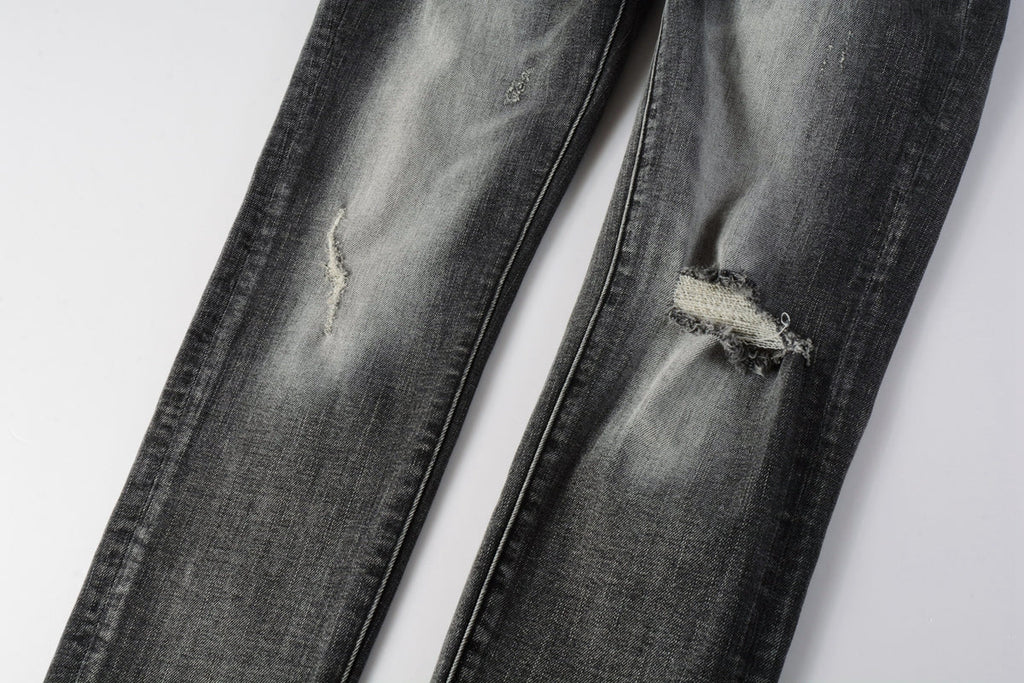 PURPLE  Men Classic Streetwear Jeans Distressed Grey Ripped skinny Fit 9103