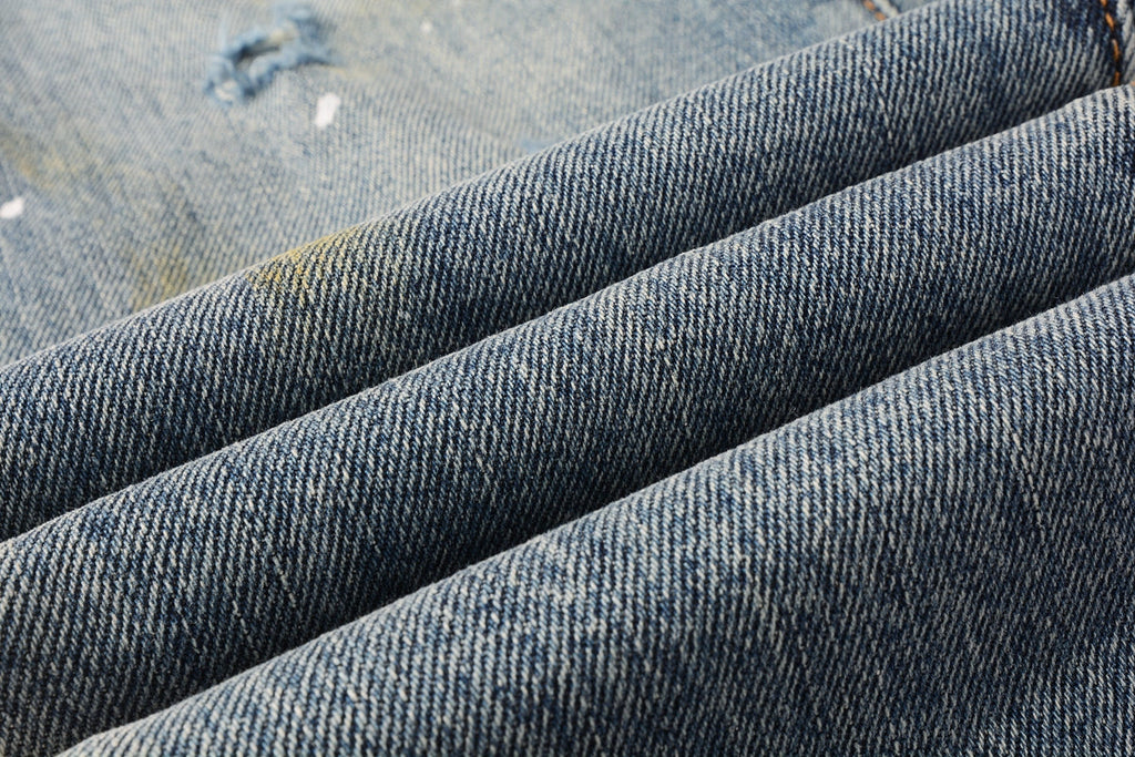 PURPLE  Blue Paint Distressed Jeans 9077 with VintageInspired Worn Look