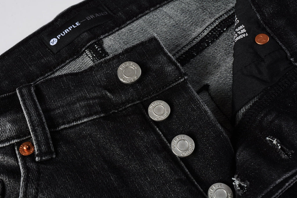 PURPLE  Men Streetwear Skinny Jeans Dark Gray Wash with Distressed Rips and Multi-Color Paint Splatter 9018