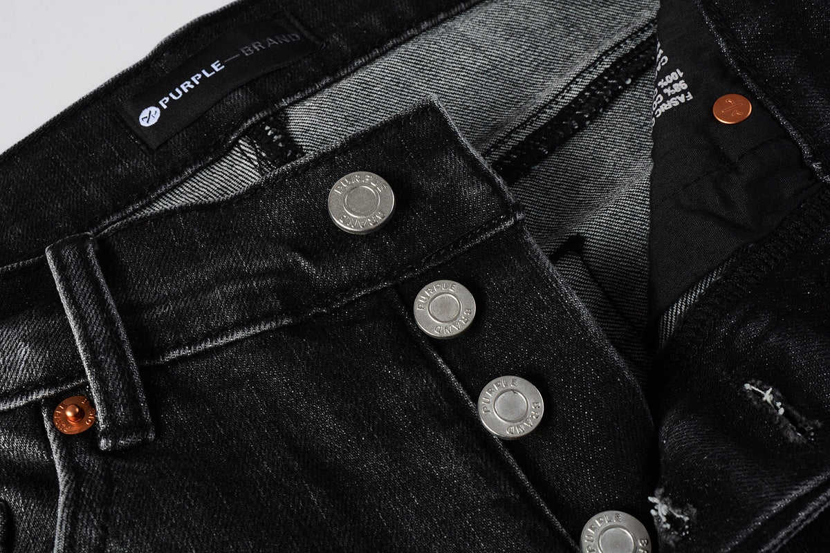 PURPLE  Men Streetwear Skinny Jeans Dark Gray Wash with Distressed Rips and Multi-Color Paint Splatter 9018