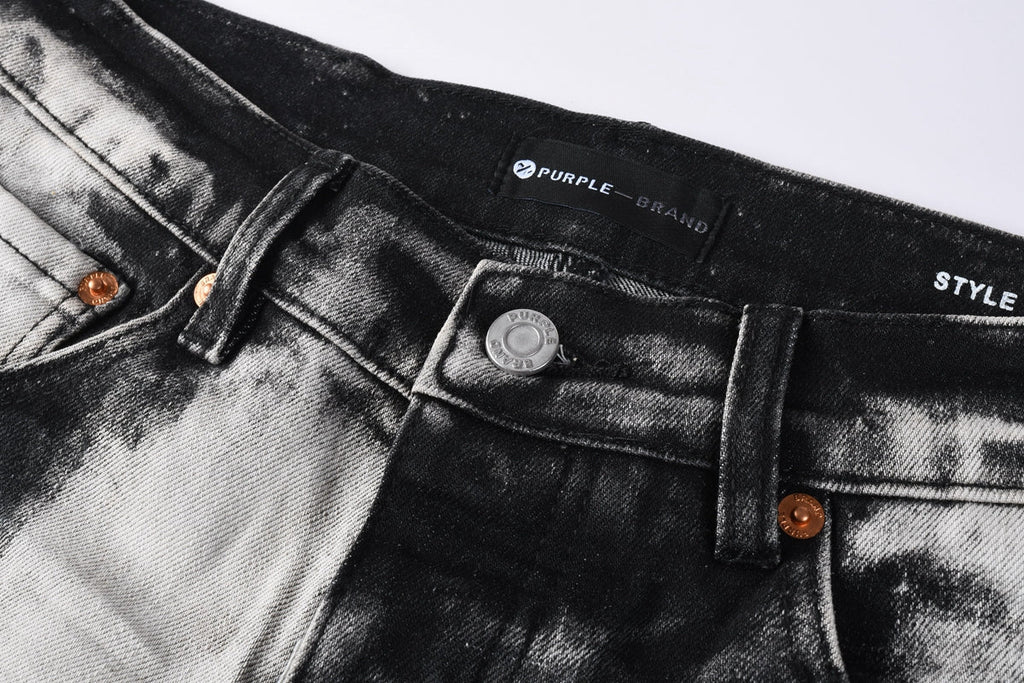 PURPLE  Men Streetwear Skinny Jeans Black and White Graffiti Wash with Multi Color Paint Splash 9111