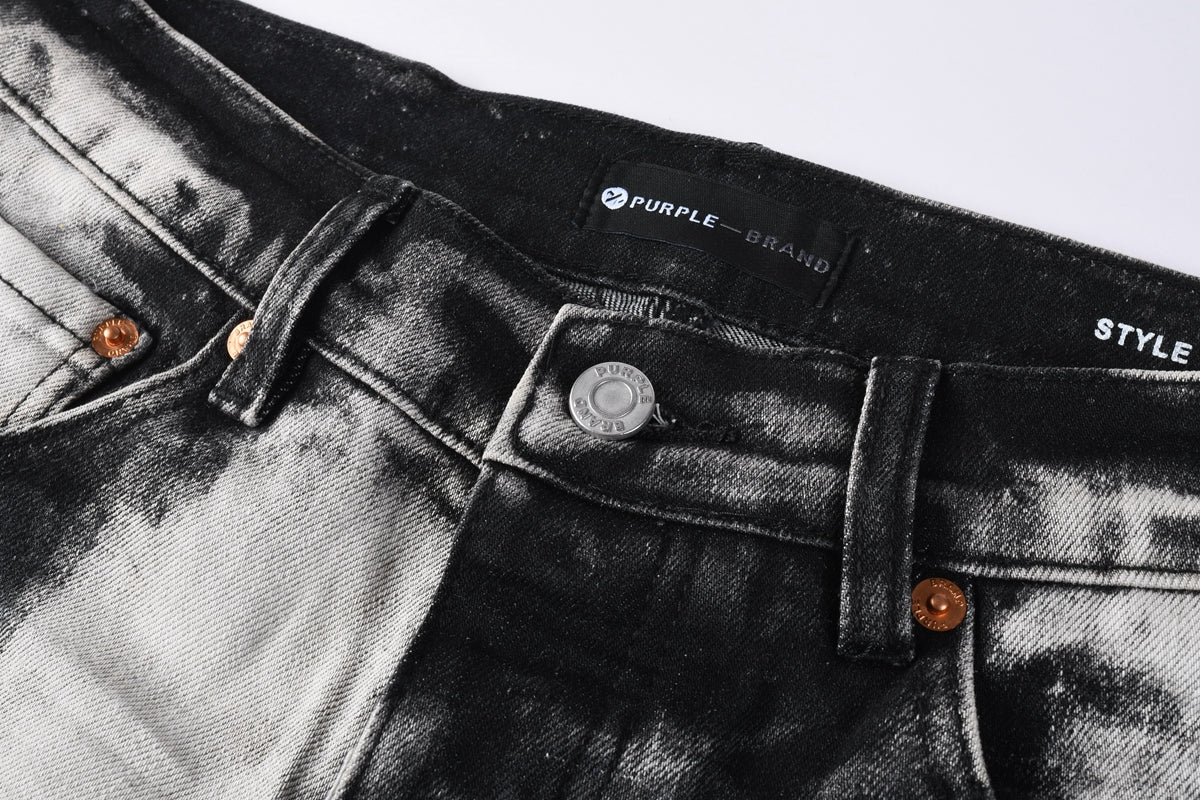 PURPLE  Men Streetwear Skinny Jeans Black and White Graffiti Wash with Multi Color Paint Splash 9111
