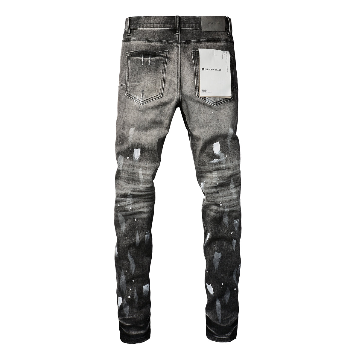 PURPLE  Men Streetwear Skinny Jeans Dark Gray Wash with White Paint Splatter and Distressed Rips 9032