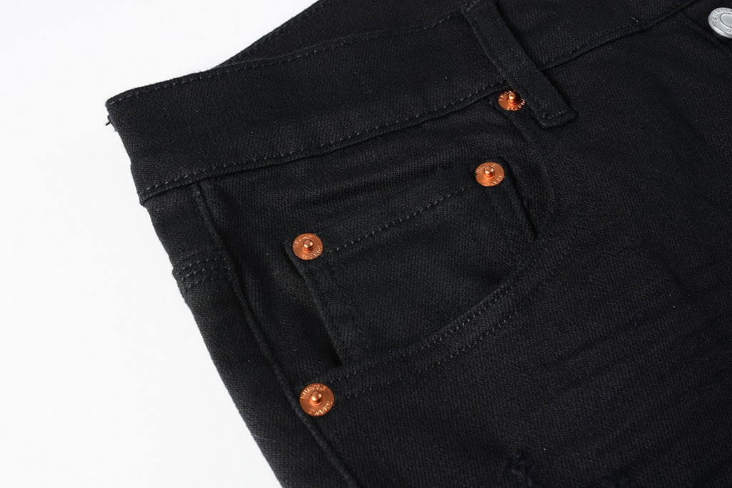 PURPLE  Men Streetwear Skinny Jeans Black Wash with Distressed Rip Details 9022