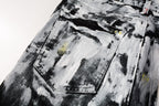 PURPLE  Men Streetwear Skinny Jeans Black and White Graffiti Wash with Multi - Color Paint Accents 9020