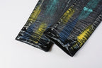 PURPLE  Men Streetwear Skinny Jeans Black Wash with Colorful Graffiti Paint Splash 9078