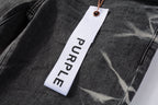 PURPLE  Men Streetwear Skinny Jeans Dark Gray Wash with White Marbled Texture 9056