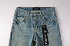 PURPLE  Men Streetwear Skinny Jeans Light Blue Wash with Distressed Ripped Knee Details 9076