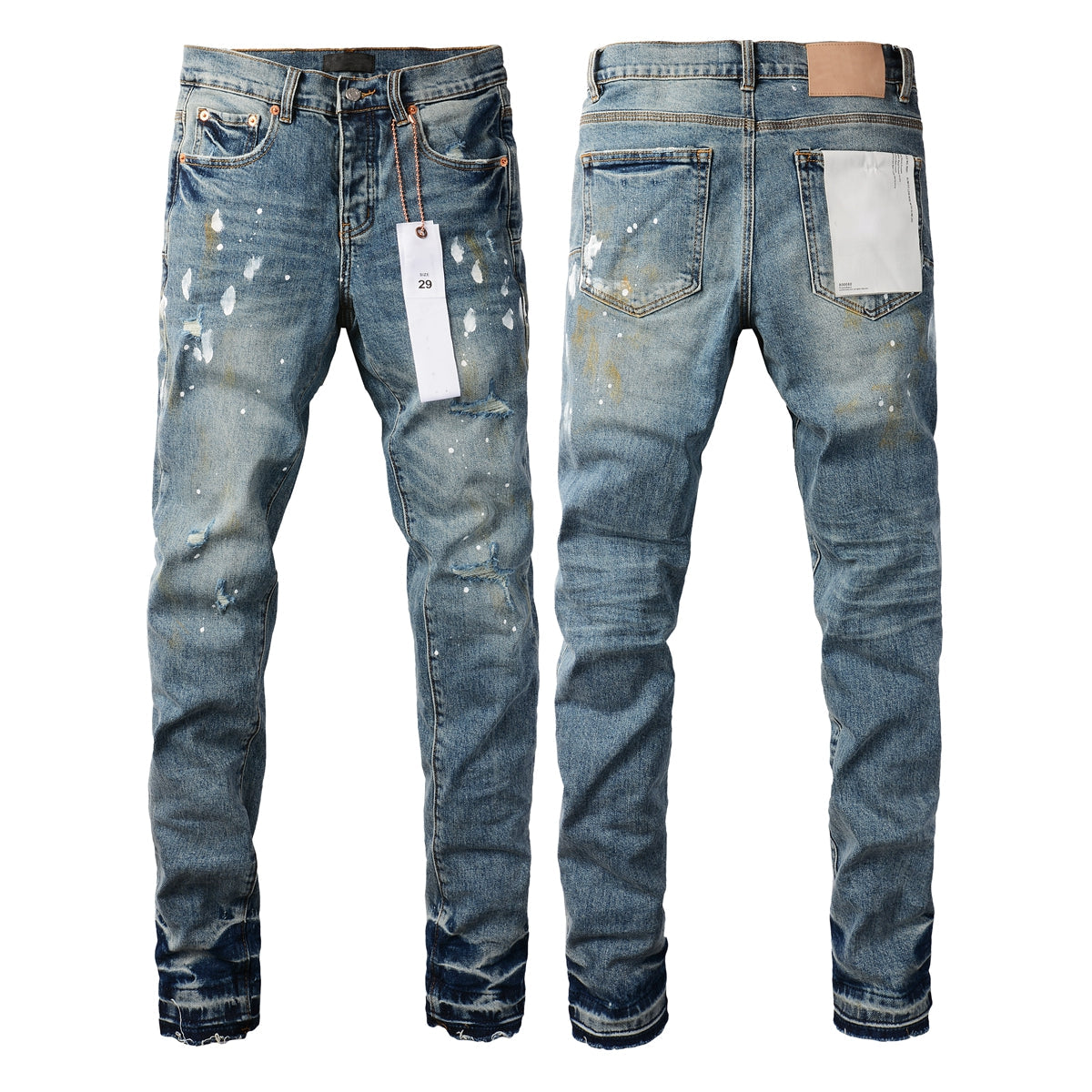 PURPLE  Blue Paint Distressed Jeans 9077 with VintageInspired Worn Look