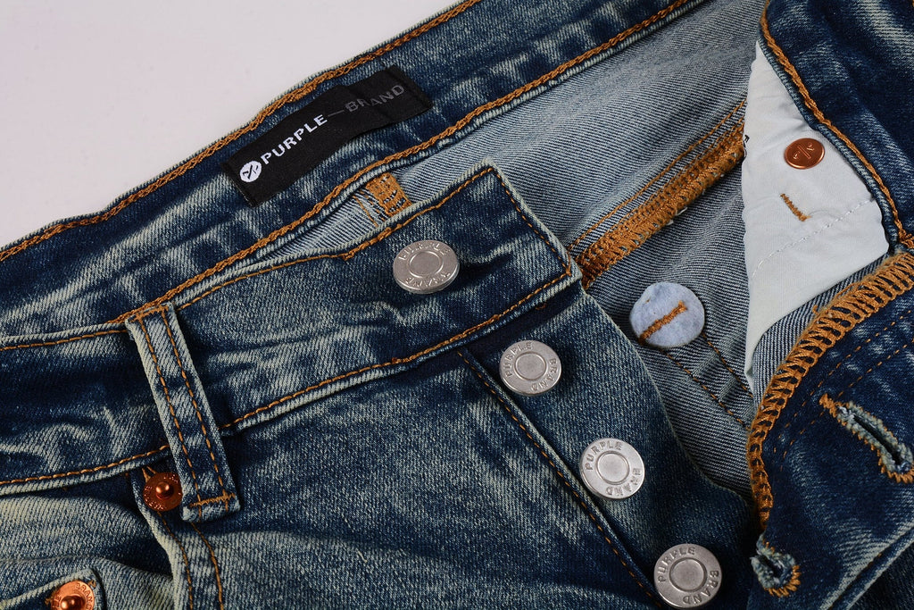 PURPLE  Men Streetwear Skinny Jeans Light Blue Wash with Patchwork Distressed Details 9015