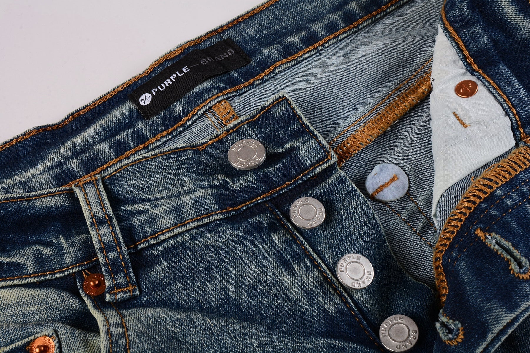 PURPLE  Men Streetwear Skinny Jeans Light Blue Wash with Patchwork Distressed Details 9015