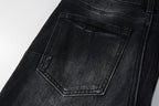 PURPLE   Men Streetwear Skinny Jeans Black - Gray Fade Wash with White Paint Specks 9027