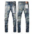 PURPLE  Men Streetwear Jeans Distressed Blue PatchPaint skinny Fit 9025