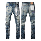 PURPLE  Men Streetwear Jeans Distressed Blue PatchPaint skinny Fit 9025