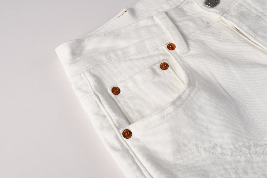 PURPLE  Men Classic Streetwear Skinny Jeans Solid White with Subtle Distressed Details PU9118