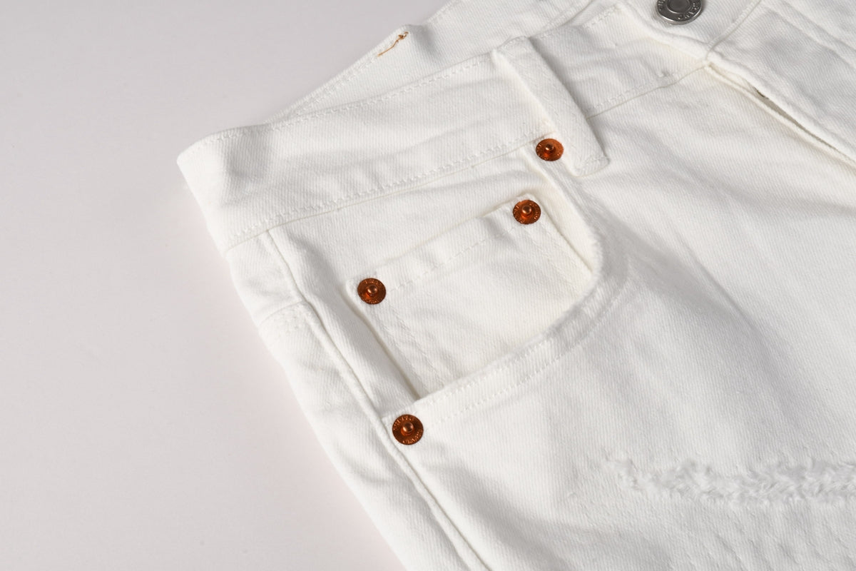 PURPLE  Men Classic Streetwear Skinny Jeans Solid White with Subtle Distressed Details PU9118