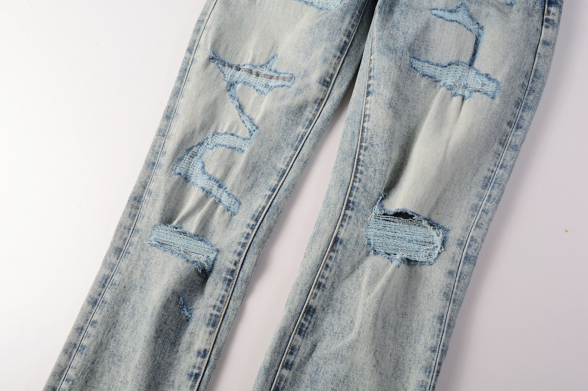 PURPLE  Men Streetwear Jeans Distressed Light Blue Abstract Ripped skinny 9093