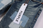PURPLE  Men Streetwear Skinny Jeans Light Blue Wash with Patchwork Distressed Details 9015