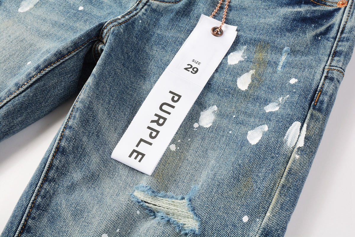 PURPLE  Blue Paint Distressed Jeans 9077 with VintageInspired Worn Look