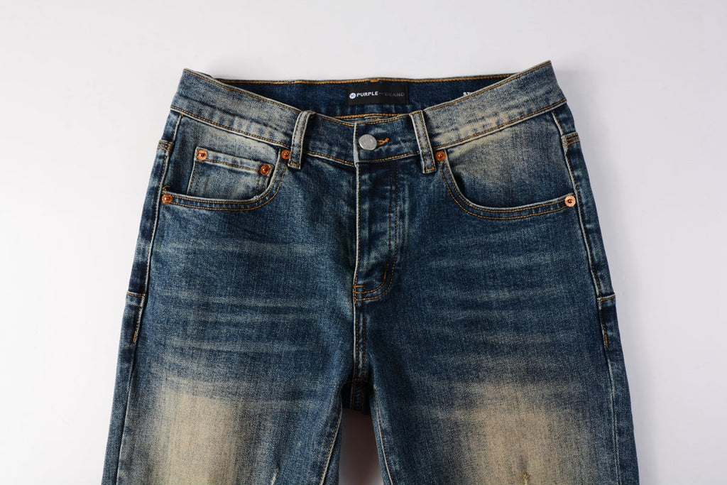 PURPLE  Men Classic Streetwear Jeans Light Washed Distressed skinny Fit 9097