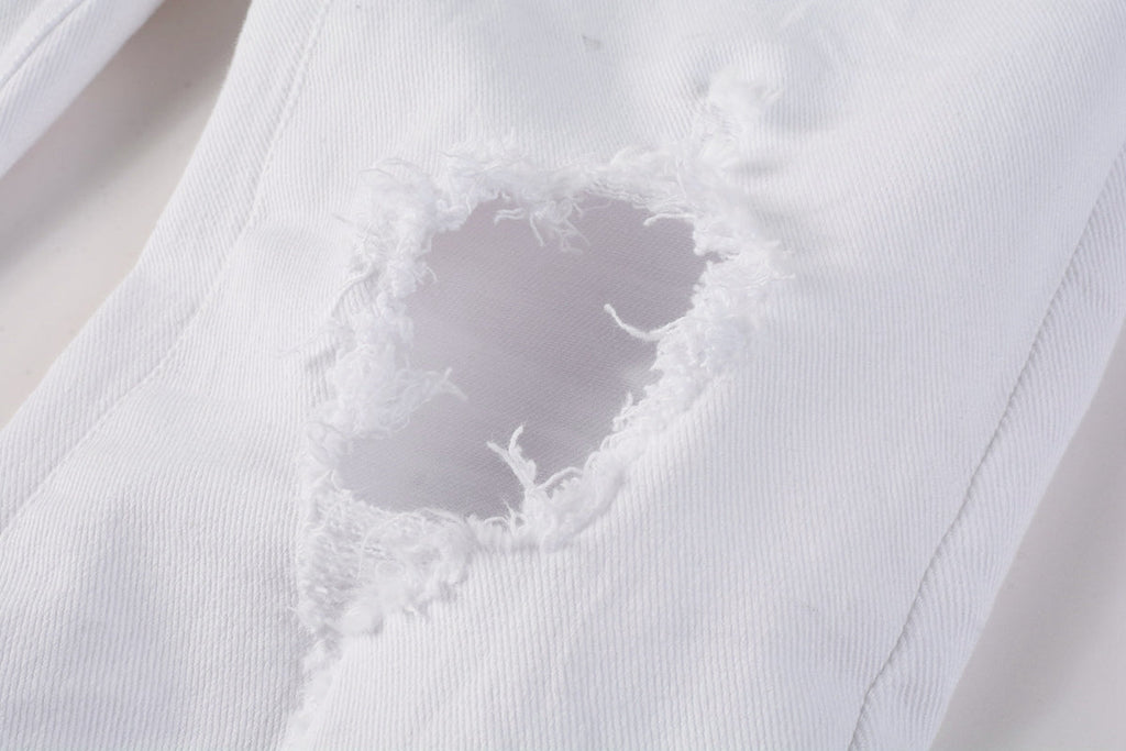 PURPLE   Men Streetwear Skinny Jeans White Wash with Black Paint Splatter and Distressed Rip 9021