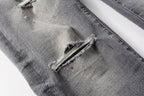 PURPLE  Men Streetwear Distressed Grey Skinny Jeanswith Color Paint Splatter and Knee Rips 9107