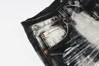 PURPLE  Men Streetwear Skinny Jeans Black and White Graffiti Wash with Multi Color Paint Splash 9111