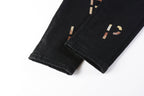 PURPLE  Men Streetwear Skinny Jeans Black Wash with All-Over Metallic Gold "P" Print 9008