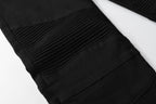 PURPLE  Men Streetwear Biker Skinny Jeans Black with Knee Pleats and Zipper Pockets 0964