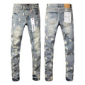 PURPLE   Men Streetwear Jeans Distressed Light Blue Paint Dot Ripped skinny 9092